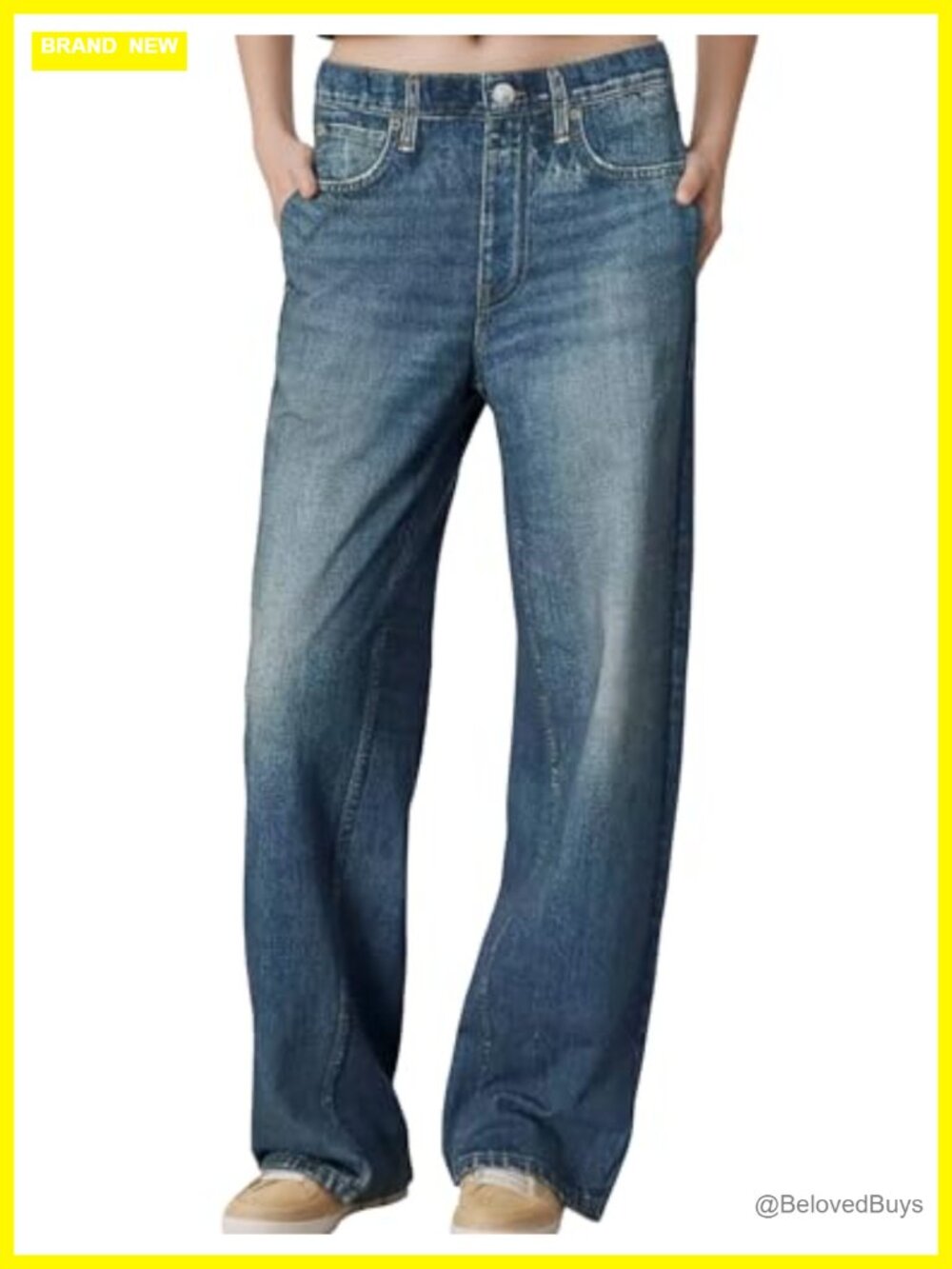 Wide Leg Cotton Terry Pull-On Denim Print Sweatpants Elastic Waistband